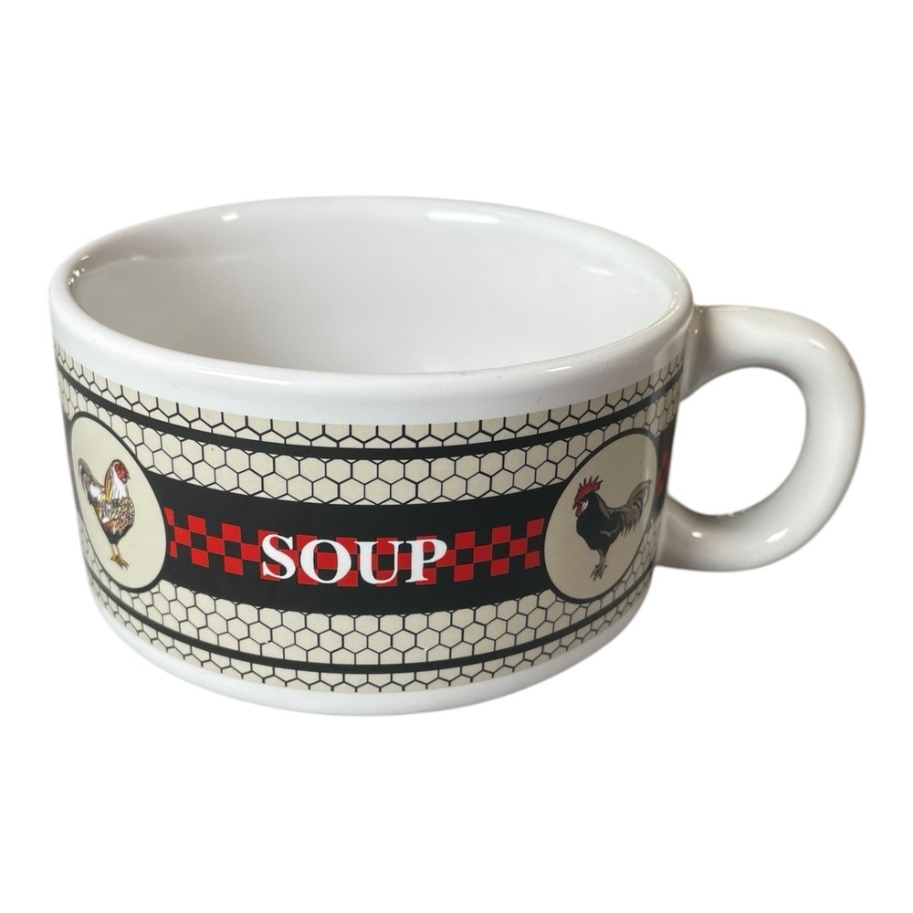 Houston Harvest Gift Products Black Red Checkered Chicken Rooster Soup Bowls